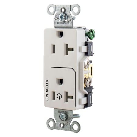 Hubbell Wiring Device-Kellems Straight Blade Receptacle, 5-20R, 20 A, 125V AC, 2 Pole, 3 Wire, Grounded DR20C1WHI